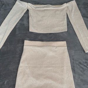 Metallic Mini Skirt & off the shoulder crop top